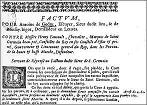 Extrait d'un factum pour Antoine de Godru , 1670